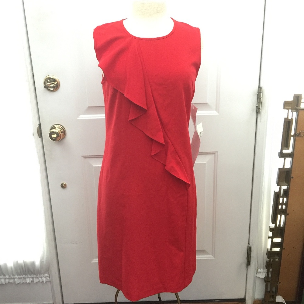 Nine West Bright Red Frilled Dress Size 6 NWT - Picture 2 of 6